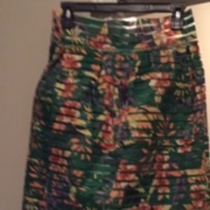 Vintage Rayon tropical green floral skirt